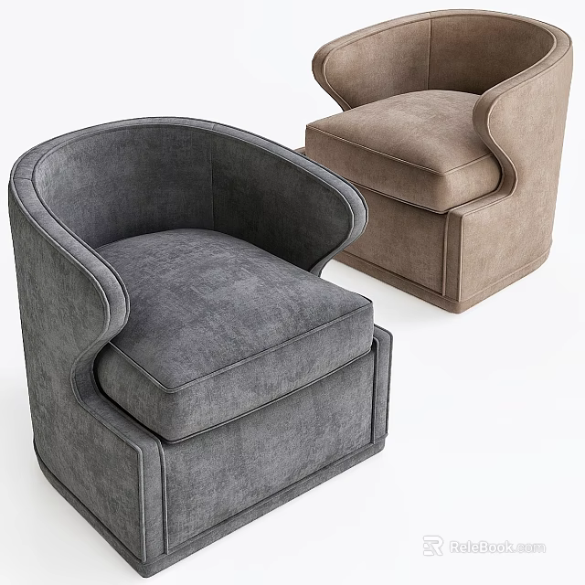 Modern Upholstered Leisure Chair With Curved Armrests In Gray And Brown 3d model 