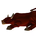 Red Bull Figurine With Shiny Surface And Golden Hooves On White Background