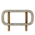Modern Minimalist Concrete Bedside Table With Open Shelf Textured Surface And Wooden Legs Brass Bases