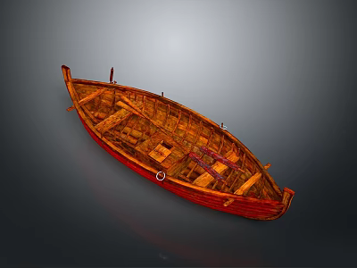 Classic Wooden Rowing Boat In Red Brown With Traditional Frame And Seats 3d model