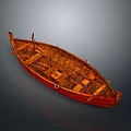 Classic Wooden Rowing Boat In Red Brown With Traditional Frame And Seats