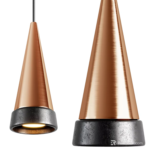Modern Copper Conical Chandelier with Metallic Finish and Black Base 3d model