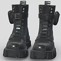 Black Leather Chunky Sole Lace Up Boots With Decorative Straps And Buckles