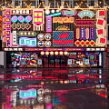 Vibrant Commercial Street Night Scene With Neon Signs Colorful Lights And Ground Reflections
