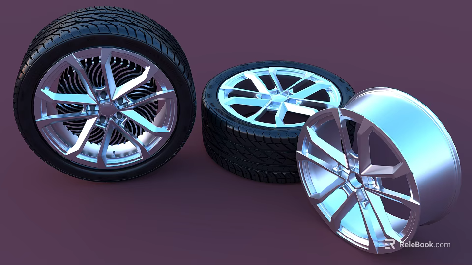 Stylish Car Tires With Silver Wheel Rims And Black Tread Design For Vehicles 3d model 
