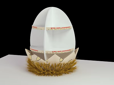 Commercial Equipment Premier Egg Shaped Structure With Straw Decoration On White Tabletop 3d model