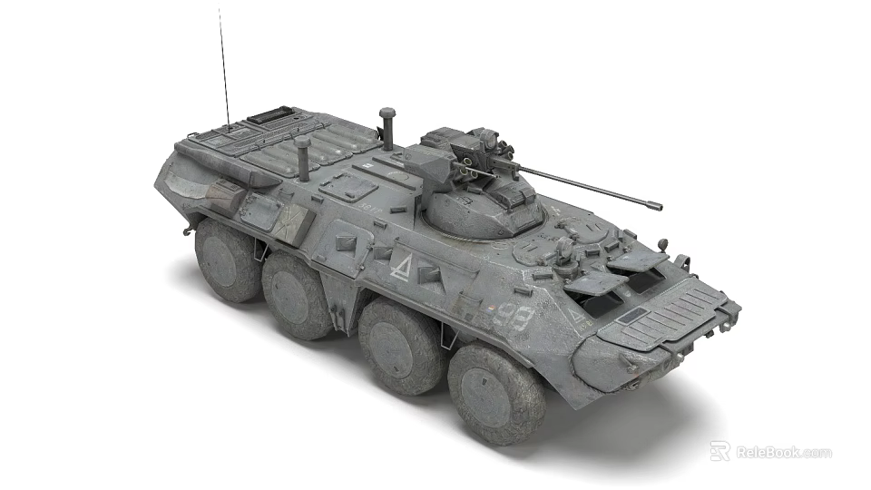 Military Wheeled Tank With Turret Cannon Gray Armor And Number 29 Structural Details 3d model 