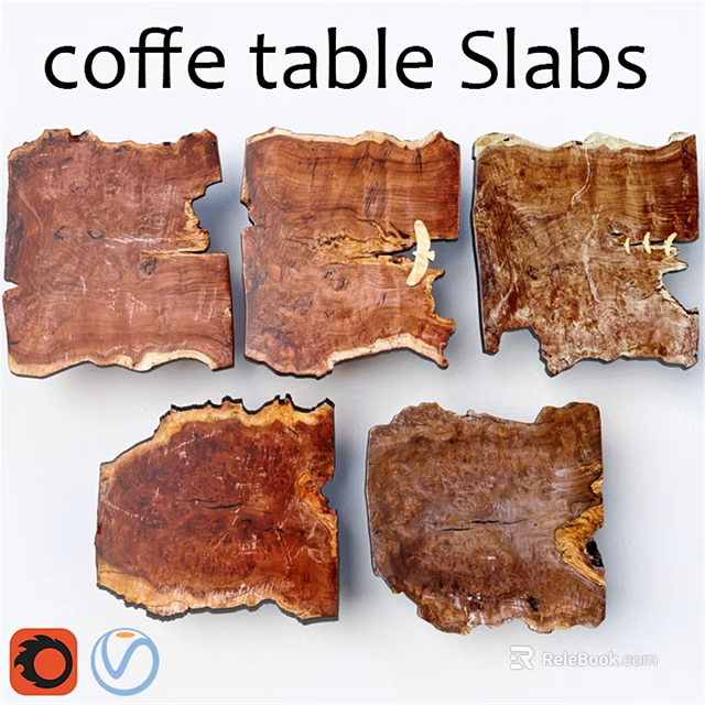 Natural Wooden Slab Dining Table With Unique Grain Patterns And Rustic Edges 3d model 