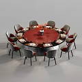 Modern Round Dining Table And Chairs Set With Red Tabletop Tableware Wine Glasses And Vase 3d model