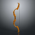 Traditional Wooden Bow With Yellow Carved Design And Black String On Gray Background