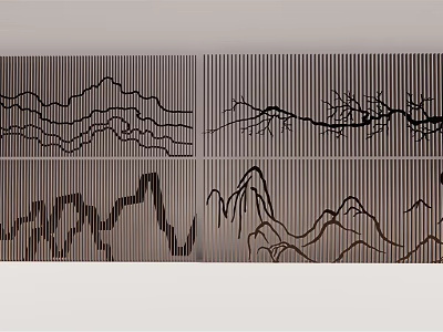 Modern Decorative Wall Design with Abstract Mountain Lines and Branch Patterns 3d model