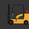 Yellow Industrial Forklift With Black Cab Red Gas Cylinder And Forks