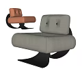 Brown And Beige Accent Chairs With Leather Fabric Upholstery And Curved Metal Base
