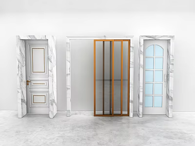 Modern Double Doors With Marble Frames Glass Panels And Various Arched Designs 3d model