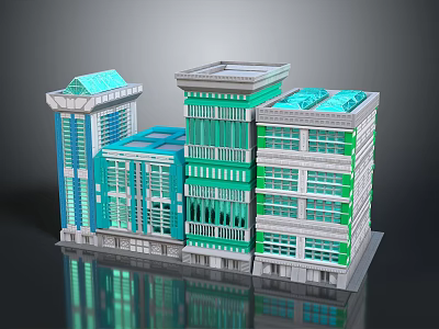 Modern Multi Story Building Design With Glass Facade Green Blue Exterior And Skylight Roof 3d model