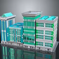 Modern Multi Story Building Design With Glass Facade Green Blue Exterior And Skylight Roof
