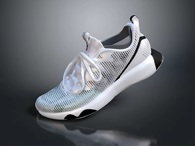 White Athletic Shoes With Mesh Upper Black Accents Lace Up And Sleek Sole 3d model