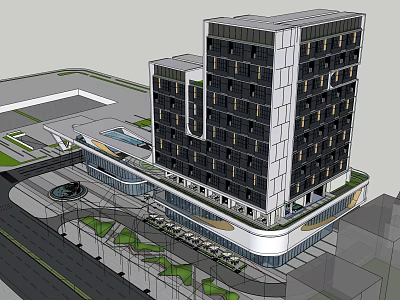 Modern Commercial Complex With High Rise Architecture Ground Floor Retail Plaza And Green Areas 3d model