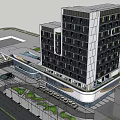 Modern Commercial Complex With High Rise Architecture Ground Floor Retail Plaza And Green Areas