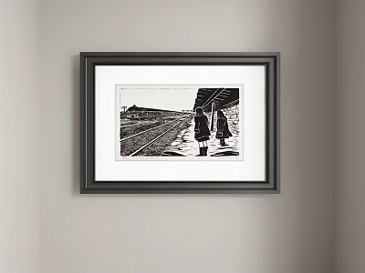 Abstract Painting With Black And White Railway Tracks And Figures In Framed Wall Art 3d model