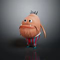 Cartoon Creature Character With Round Body Big Eyes Sharp Teeth Striped Pants And Blue Shoes