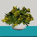 Bonsai Potted Plant With Vibrant Yellow Flowers And Lush Green Leaves In White Pot