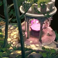 Cartoon Fantasy Forest Scene with Glowing Pink Dome Pavilion Stone Path and Trees