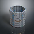 Cylindrical Gray Square Tiled Household Item With Gold Trim And Blue Lights