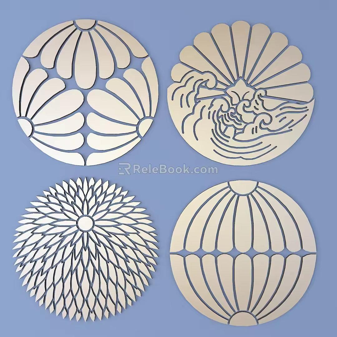Japanese Style Carved Round Carved Traditional Pattern Carved Pattern 3d model