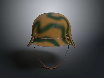 Military Weapon Helmet With Camouflage Pattern Yellow Brown Green And Chin Strap 3d model
