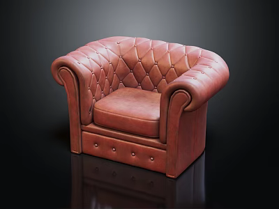 Classic Single Sofa With Leather Upholstery Diamond Tufted Back Curved Arms And Button Details 3d model