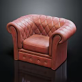Classic Single Sofa With Leather Upholstery Diamond Tufted Back Curved Arms And Button Details