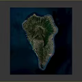 Island Terrain 3D Model with Surrounding Ocean Vegetation and Mountain Topography