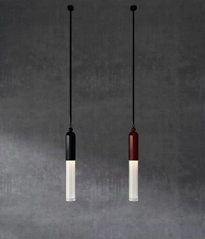 Modern Pendant Lights With Black Red Upper And White Lower Sections Hanging On Gray Wall 3d model