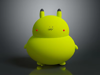 Cute Yellow Chubby Round Game Character With Black Ears Red Cheek Dots And Smiling Face 3d model