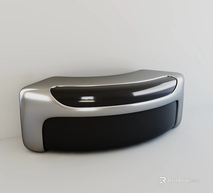 Modern Bar Counter With Silver And Black Smooth Surface And Curved Design In White Background 3d model 