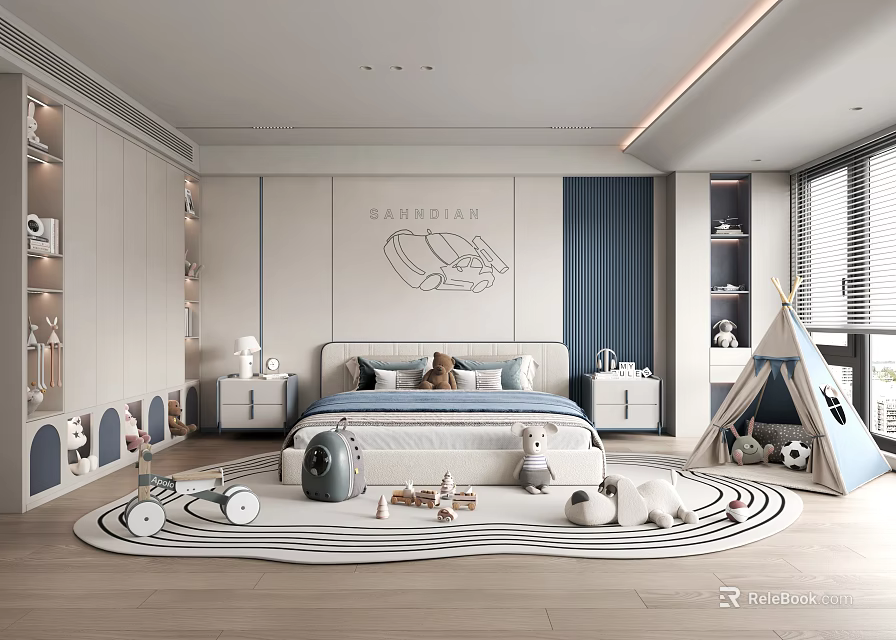 Modern Kids Bedroom With Teepee Tent And Playful Decor 3d model 