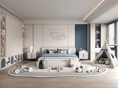 Modern Kids Bedroom With Teepee Tent And Playful Decor 3d model