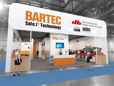 BARTEC Safe.t Technology Modern Exhibition Booth With Reception Counter And Display Area 3d model