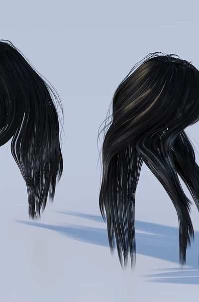 Beautiful Woman With Long Black Wavy Hair Hairstyle Design And Look 3d model