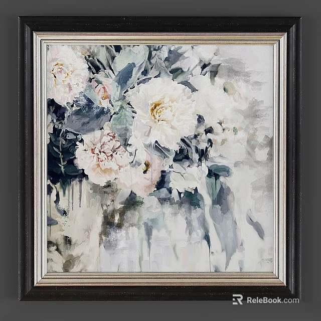 Elegant Picture Frame With White Pink Floral Painting For Home Decor 3d model 
