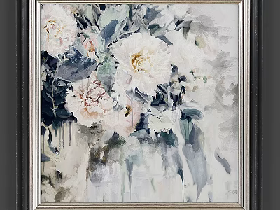 Elegant Picture Frame With White Pink Floral Painting For Home Decor 3d model