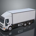 White Box Truck With Cab And Container On Reflective Gray Surface 3d model