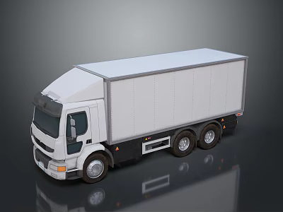 White Box Truck With Cab And Container On Reflective Gray Surface 3d model