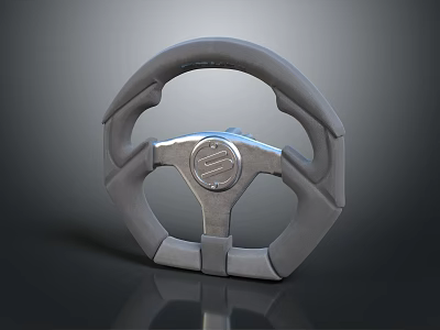 Modern Car Steering Wheel Featuring Gray Design And Central Logo Elements 3d model