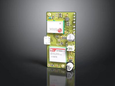 Green Electronic Circuit Board With Integrated Chips And Components 3d model