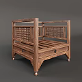 Single Sofa With Wooden Frame Green Cushion Lattice Design Drawer Storage And Brass Legs