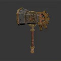 Ornate Mechanical Hammer With Red Gold Handle And Decorative Gear Design