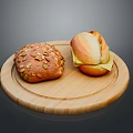 Fresh Homemade Breads on Wooden Round Tray One with Pumpkin Seeds and Sliced with Cheese