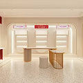 Modern Luxury Boutique Store With Circular Counter Arch Windows Gold Accents White Walls Terrazzo Floor